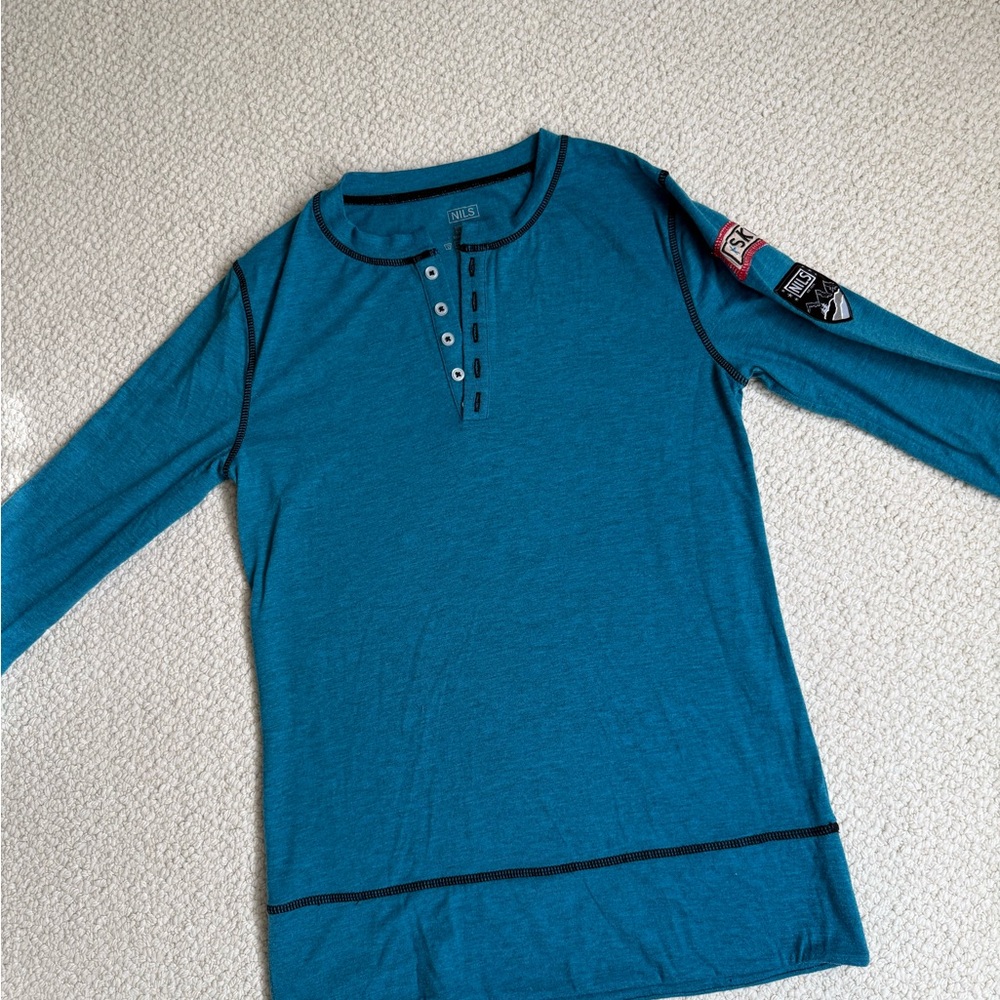NILS Blue Long Sleeve Tee with Button Detail